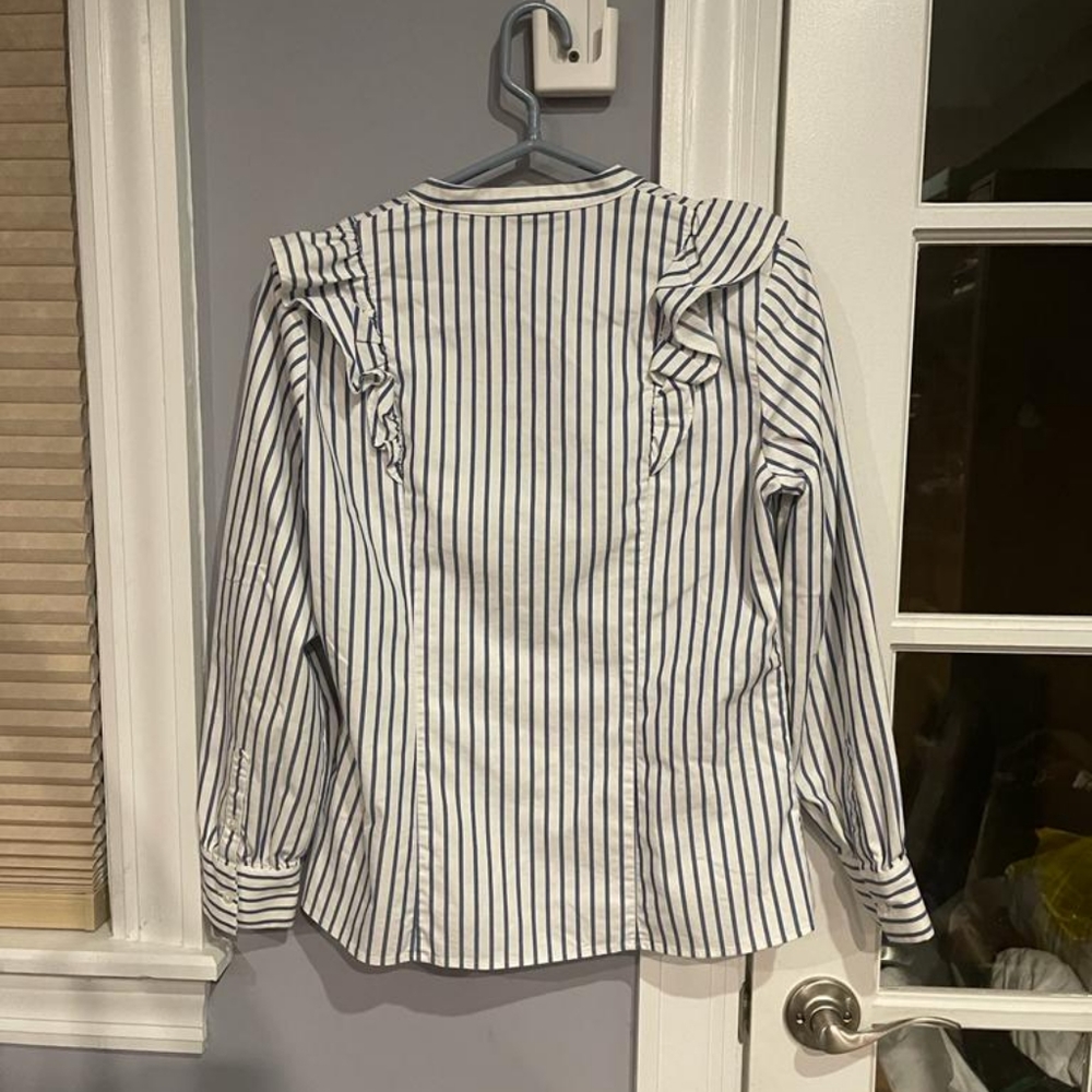 Striped Button Down Ruffle Blouse - image 8